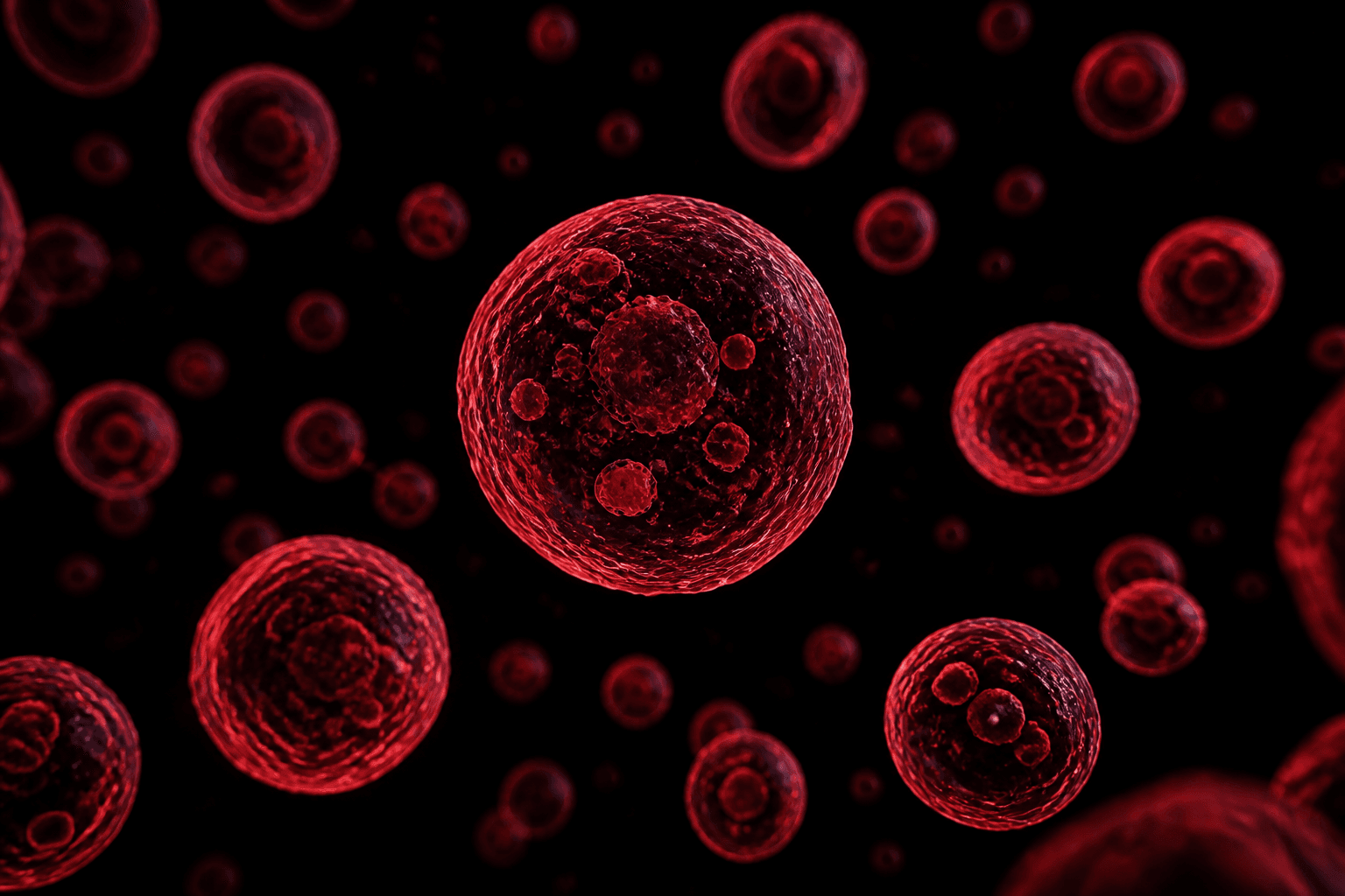 Microscopy render of exosome vesicles suspended in fluid