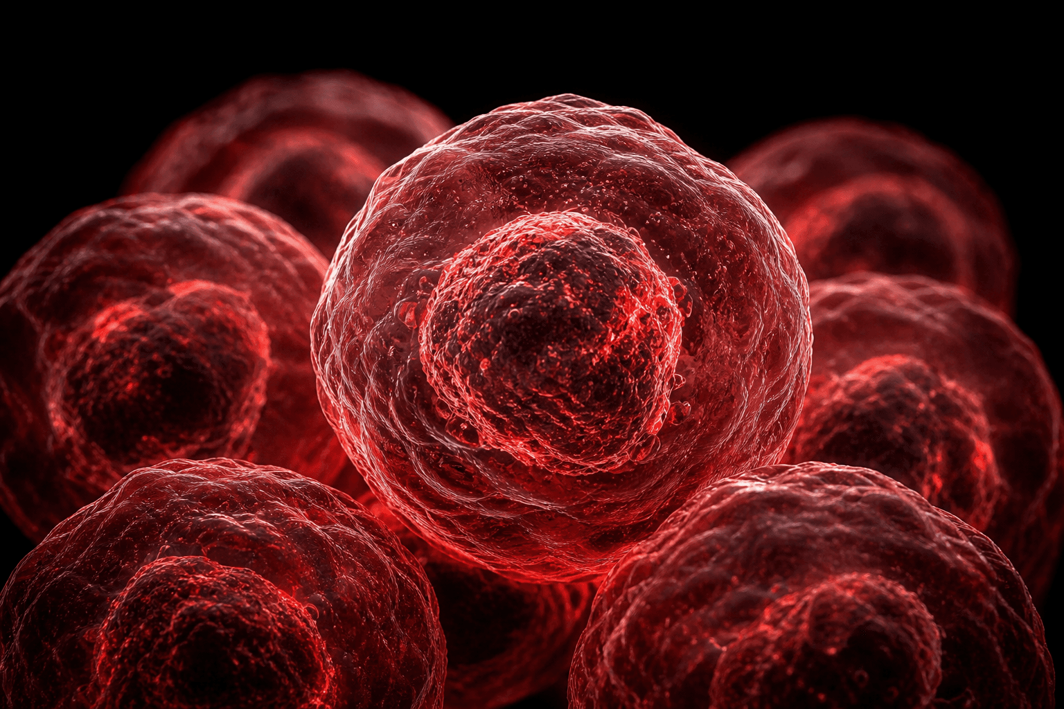 Microscopy render of a cluster of living stem cells